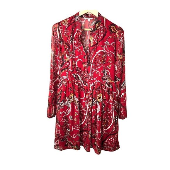 Charlotte Russe Red Floral Boho Long Sleeved Button V-Neck Babydoll Dress Medium - Picture 1 of 10